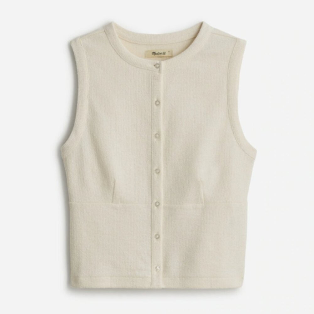 Madewell Split-Crewneck Cardigan Tank Top Ivory Size L NWT